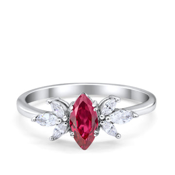 Art Deco Wedding Ring Marquise Simulated Ruby CZ 925 Sterling Silver